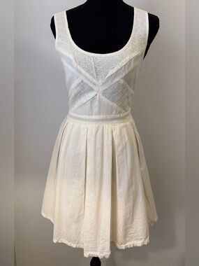 American Eagle Outfitters Cream Cotton Eyelet Fit-and-Flare Dress